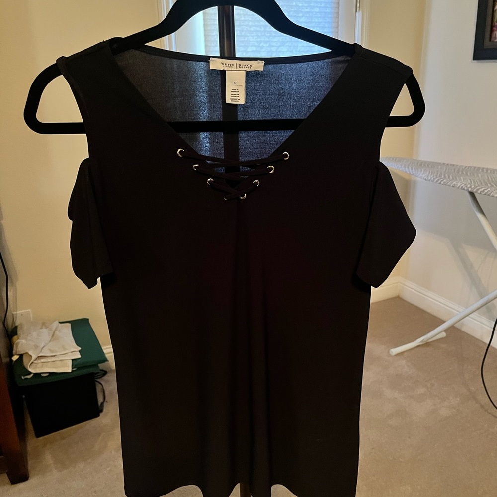 WHBM Black Cold Shoulder Top